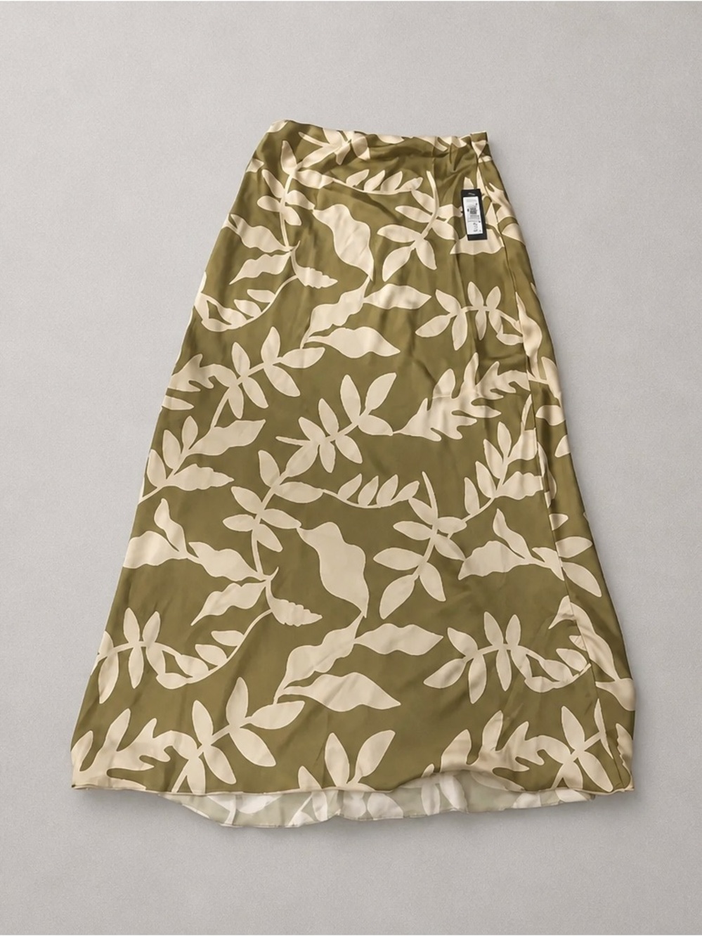 Olive Green Leaf-Print A-Line Skirt